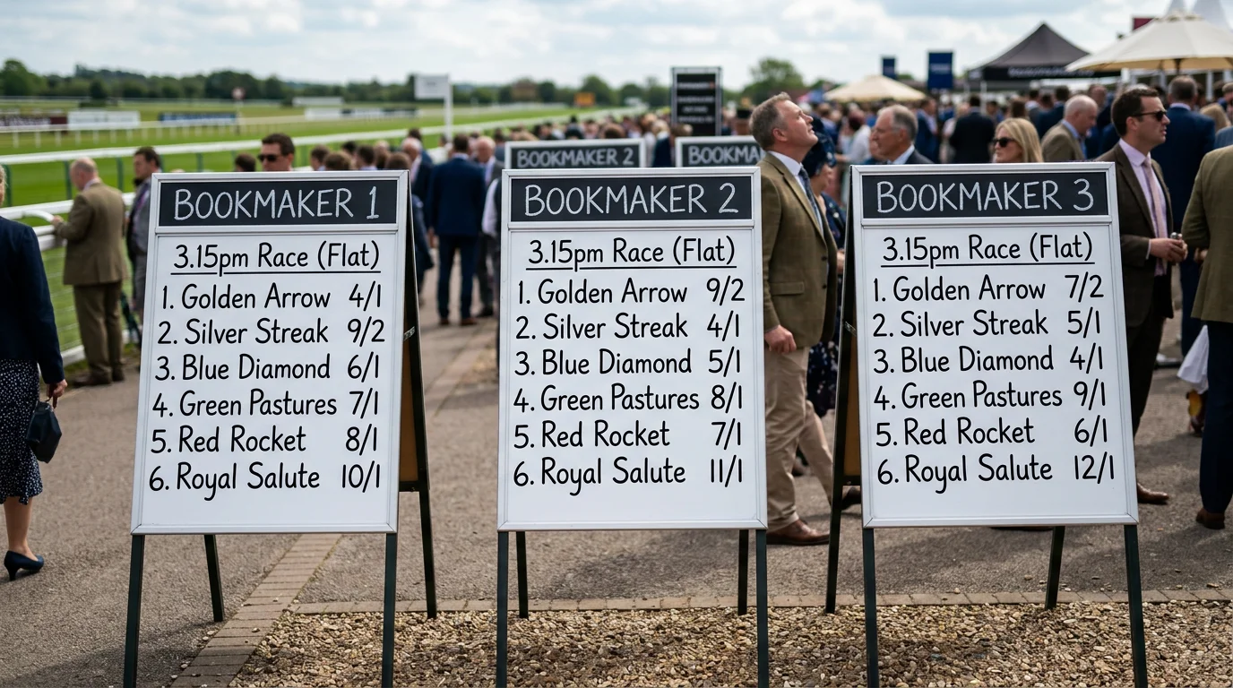 Multiple bookmaker boards showing different prices for the same Windsor race