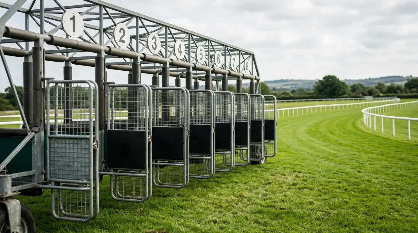 Horse racing starting stalls at Windsor showing draw bias positions for five furlong sprint races