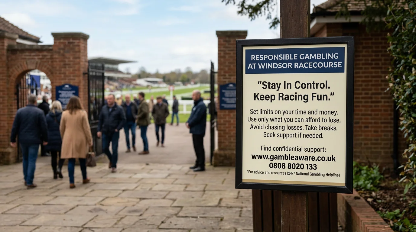 Responsible gambling information sign displayed at Windsor Racecourse